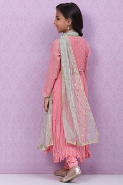 Onion Pink Cotton Anarkali Kurta Churidar Suit Set image number 4