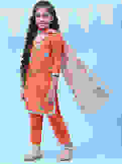 Orange Art Silk Straight Kurta Regular Pants Suit Set image number 7