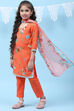 Orange Art Silk Straight Kurta Regular Pant Suit Set image number 7