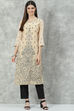 Beige Rayon A-Line Printed Kurta