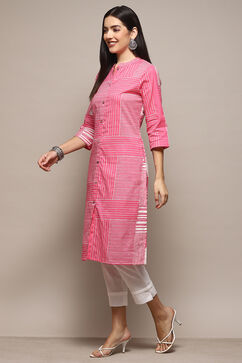 Pink Cotton Flax Narrow Kurta Pant Suit Set image number 3