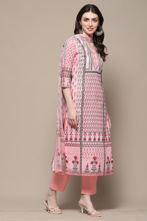 Pink Cotton Blend Digital Print Unstitched Suit Set image number 7