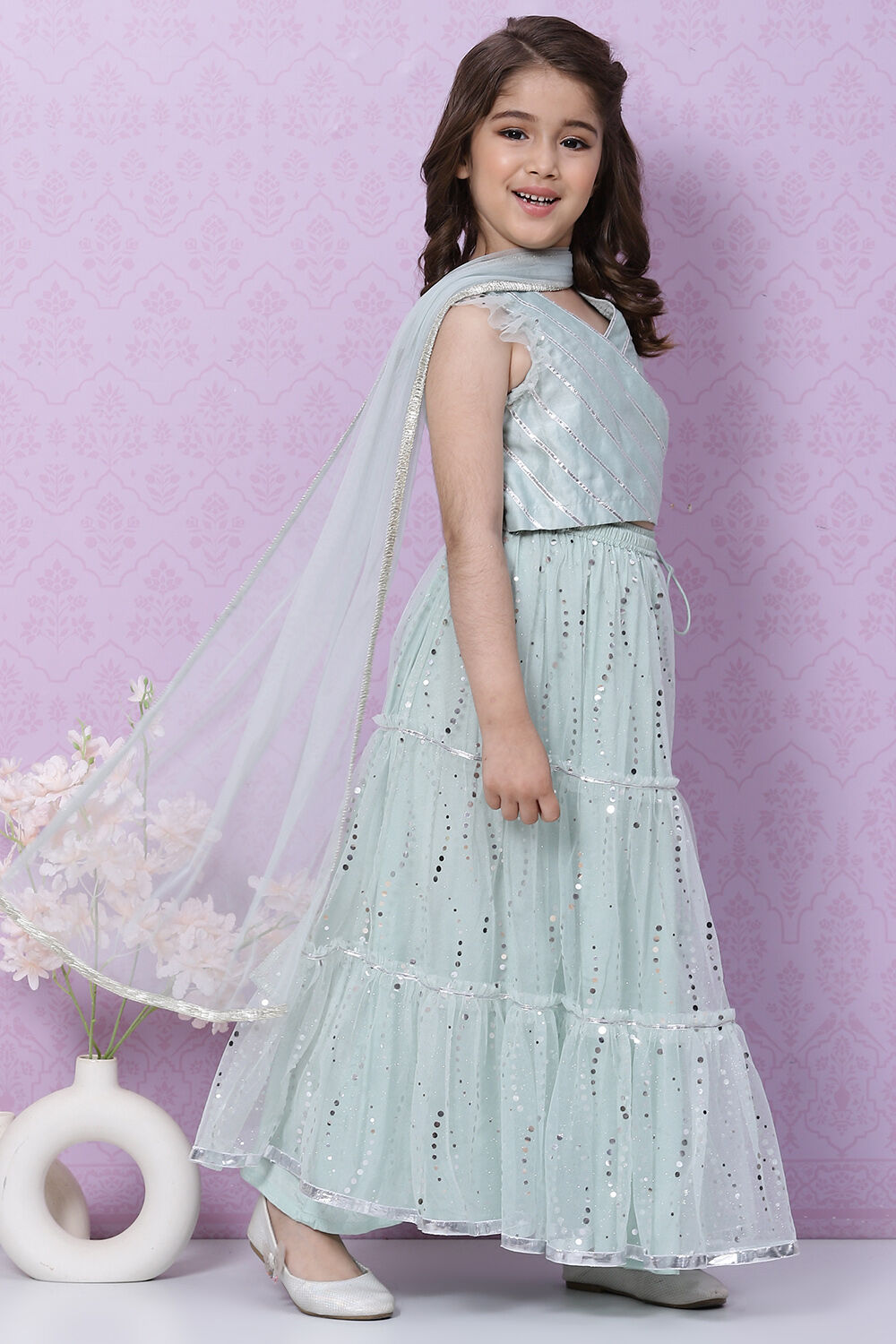 Powder Blue Art Silk Flared Lehenga Set image number 6