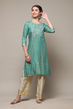 Green Rayon Straight Kurta Palazzo Suit Set image number 3