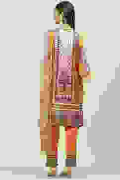 Yellow Silk Blend Straight Kurta Slim Pant Suit Set image number 4