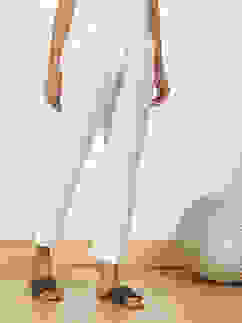 Cream Poly Viscose Slim Yarndyed Pants image number 3