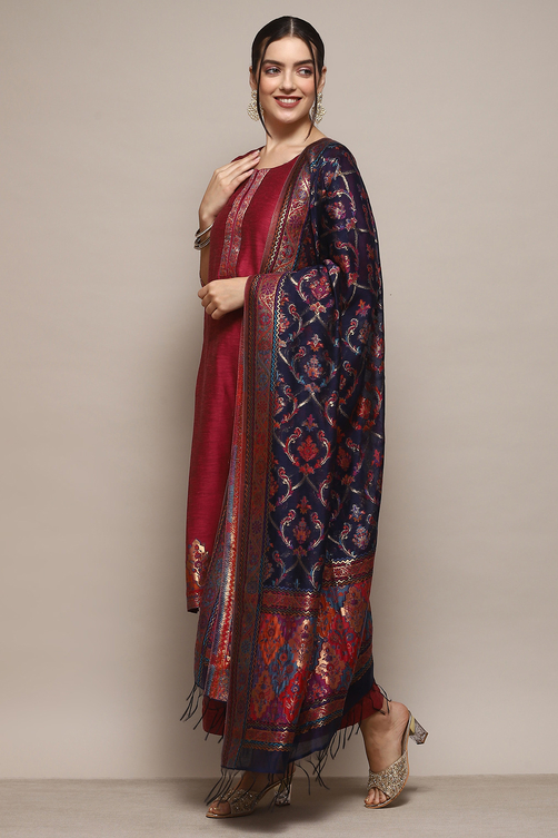 Pink Cotton Straight Yarndyed Kurta Sharara Suit Set image number 4