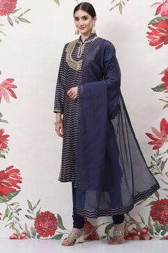 Rohit Bal Blue Cotton Silk Straight Yarndyed Suit Set image number 5