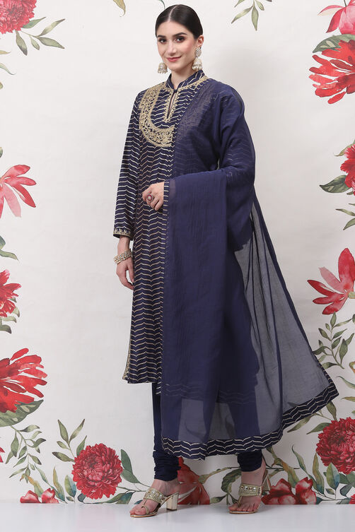 Rohit Bal Blue Cotton Silk Straight Yarndyed Suit Set image number 5