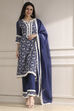 Blue Chanderi Embroidered Straight Suit Set