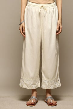 Off White Rayon Relaxed Palazzo image number 5