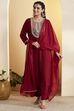Maroon Viscose Rayon Embroidered Straight Kurta Set