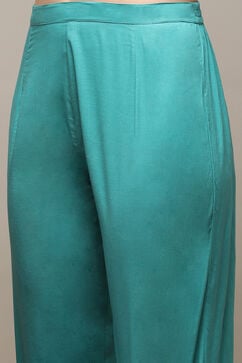 Teal Blue Silk Blend Printed Unstitched Suit Set image number 3
