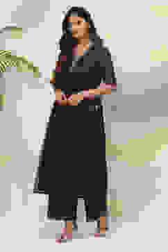 Navy Flared Art Silk Fusion Wear 2 Piece Set image number 3