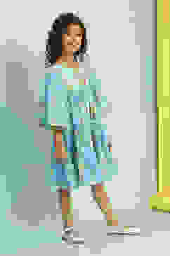 Sky Blue Cotton Printed Tiered Dress image number 4