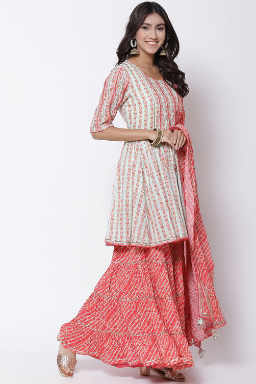 Aqua Coral Cotton Sharara Kurta Garara Suit Set image number 0