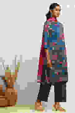 Teal Blue Printed A-Line Suit Set image number 5