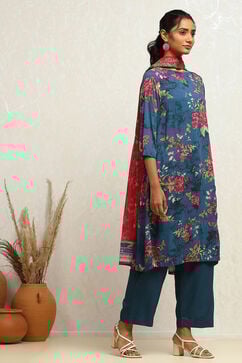 Teal Blue Printed A-Line Suit Set image number 5
