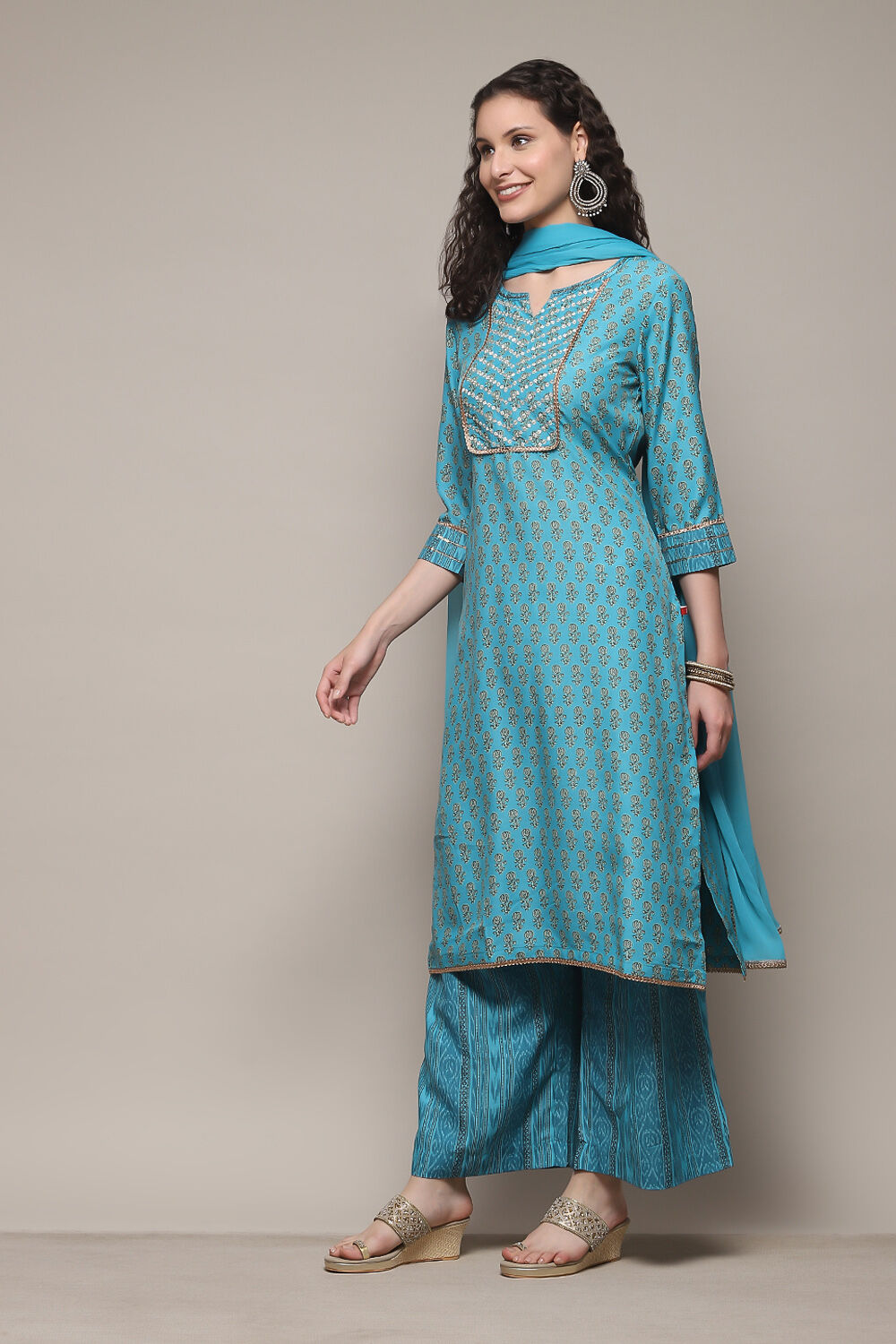 Teracota Poly Chiffon Straight Printed Kurta Palazzo Suit Set image number 5