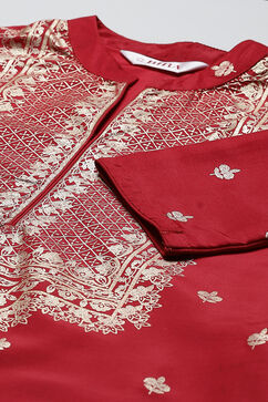 Cherry Red Art Silk Straight Printed Kurta image number 1