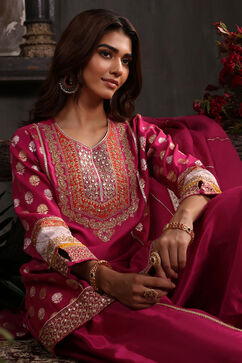 Pink Chanderi Jacquard Dori Embroidery Straight Suit Set image number 0