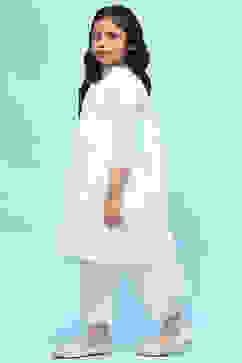 White Cotton Viscose Khadi Print Gathered Suit Set image number 4