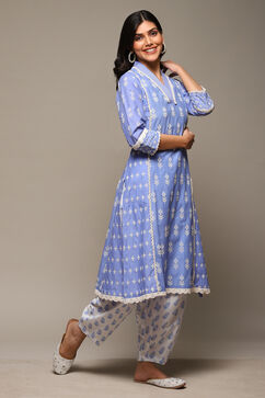 White Blue Cotton Printed Relaxed Salwar image number 0