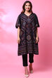 Charcoal Black Cotton A-Line Printed Kurta