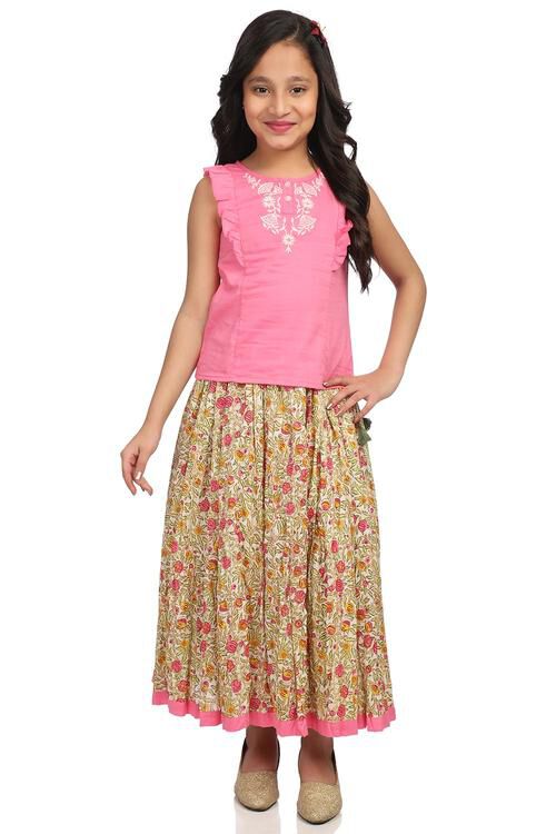 Multi-coloured Set of Cotton Printed Top and Skirt image number 0