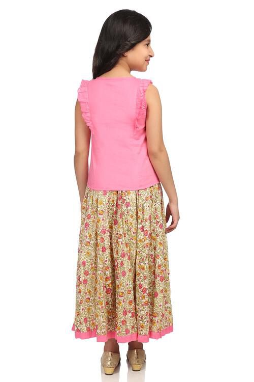 Multi-coloured Set of Cotton Printed Top and Skirt image number 5