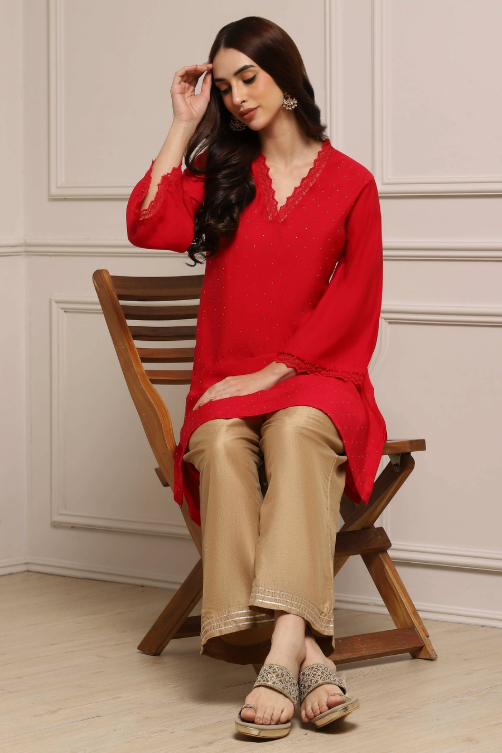 red kurta plazzo set