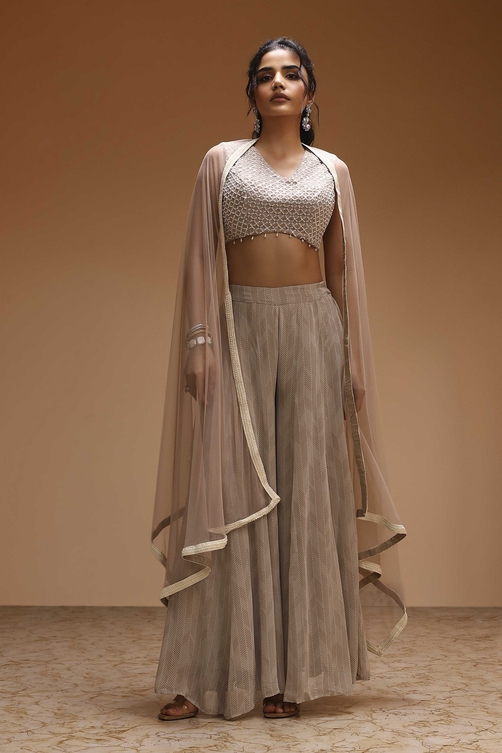 Beige Fusion Sharara Set.