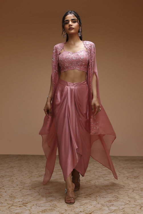 Rose Pink Fusion Skirt Set