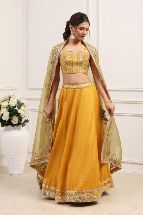 yellow lehanga for durga puja