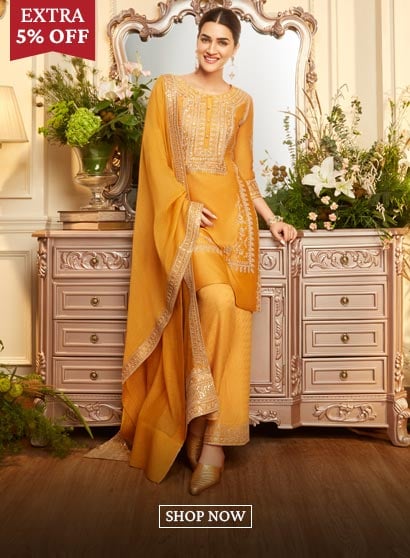 Ochre Yellow Cotton Silk Straight Suit Set