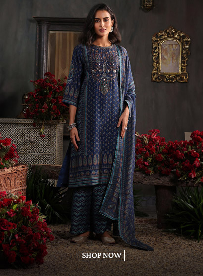 Blue Printed Straight Suit Set