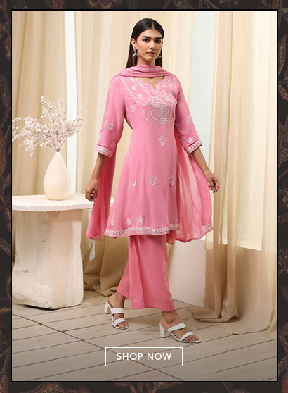 Pink Embroidered Kalidar Suit Set