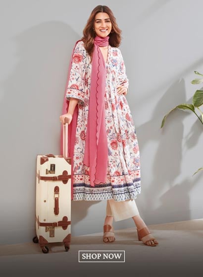 Off White Cotton Gathered Suit Set