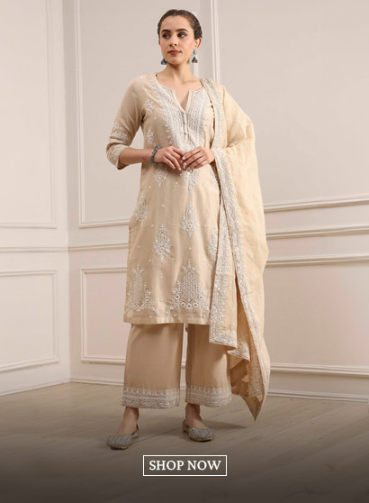 Natural White Chanderi Straight Dyed Suit Set