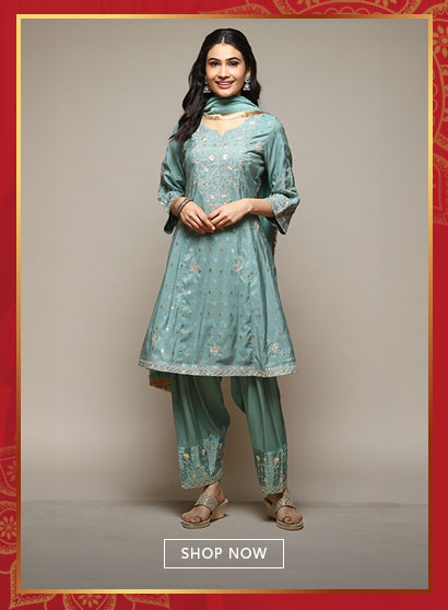 Sap Green Cotton Blend Kalidar Kurta Salwar Suit Set
