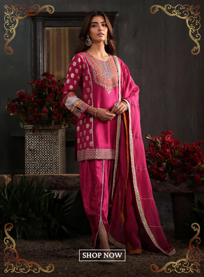 Pink Chanderi Jacquard Dori Embroidery Straight Suit Set