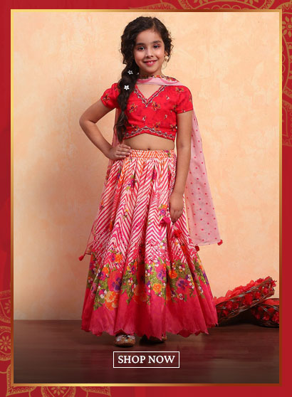 Coral Polyester Blend Short Straight Lehenga Set