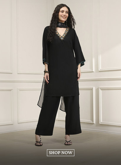 Black Solid Relaxed Straight Suit Set