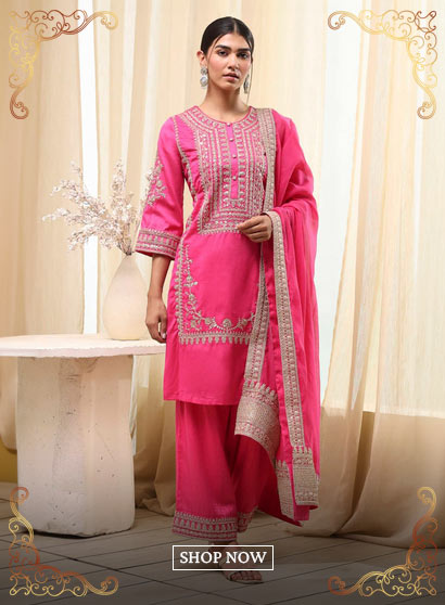 Fuchsia Cotton Silk Straight Suit Set