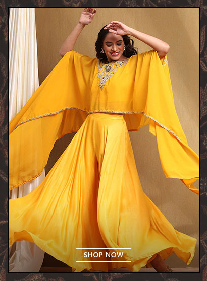 Yellow Embroidered Fusion Set