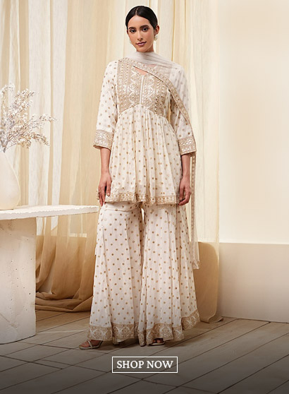 Ivory Georgette Embroidered Peplum Suit Set