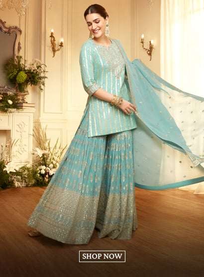 Powder Blue Embroidered Straight Suit Set