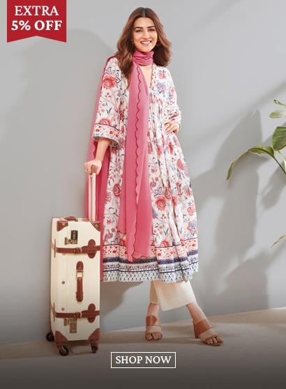 Off White Cotton Gathered Suit Set