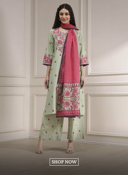 Sage Green Cotton Printed Straight Suit Set