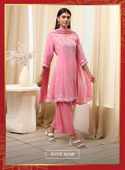 Pink Embroidered Kalidar Suit Set
